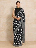 Black & White Polka Dot Hand Block Print Cotton Saree