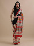 Cream Multicolour Folk Hand Block Print Cotton Saree