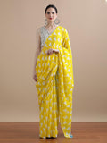 Yellow Triangle Hand Block Print Cotton Saree