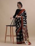 Black Paisley Buti Hand Block Print Cotton Saree