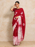 Red & White Shibori Tie-Dye Cotton Saree