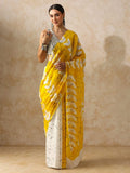 Yellow & White Batik Abstract Print Cotton Saree