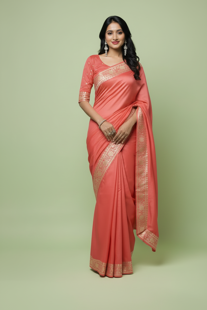 Coral Pink Saree