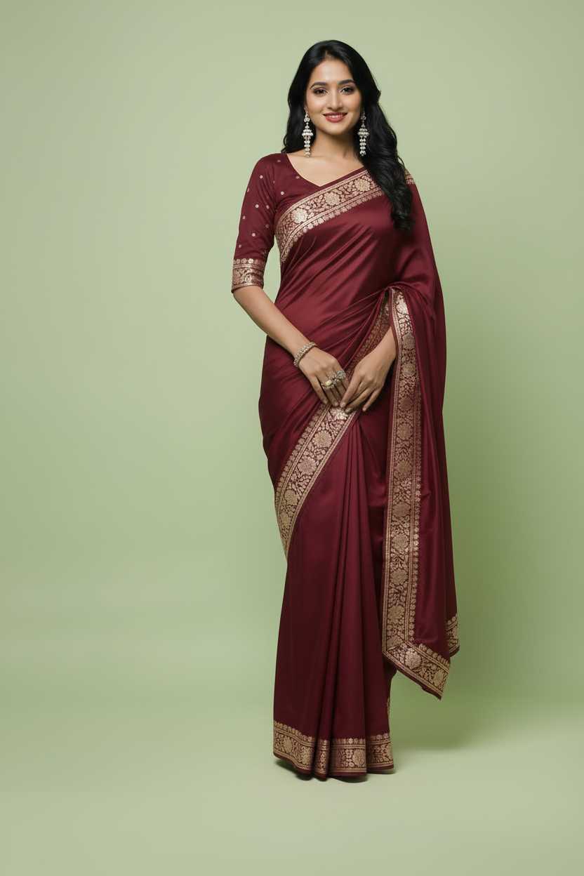 Dark Maroon Saree - Full Redo