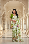 Green Polka Floral Saree - Front