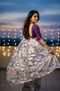Purple Stripe Floral Saree - Back
