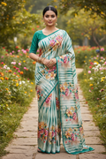 Teal Floral Saree - Front