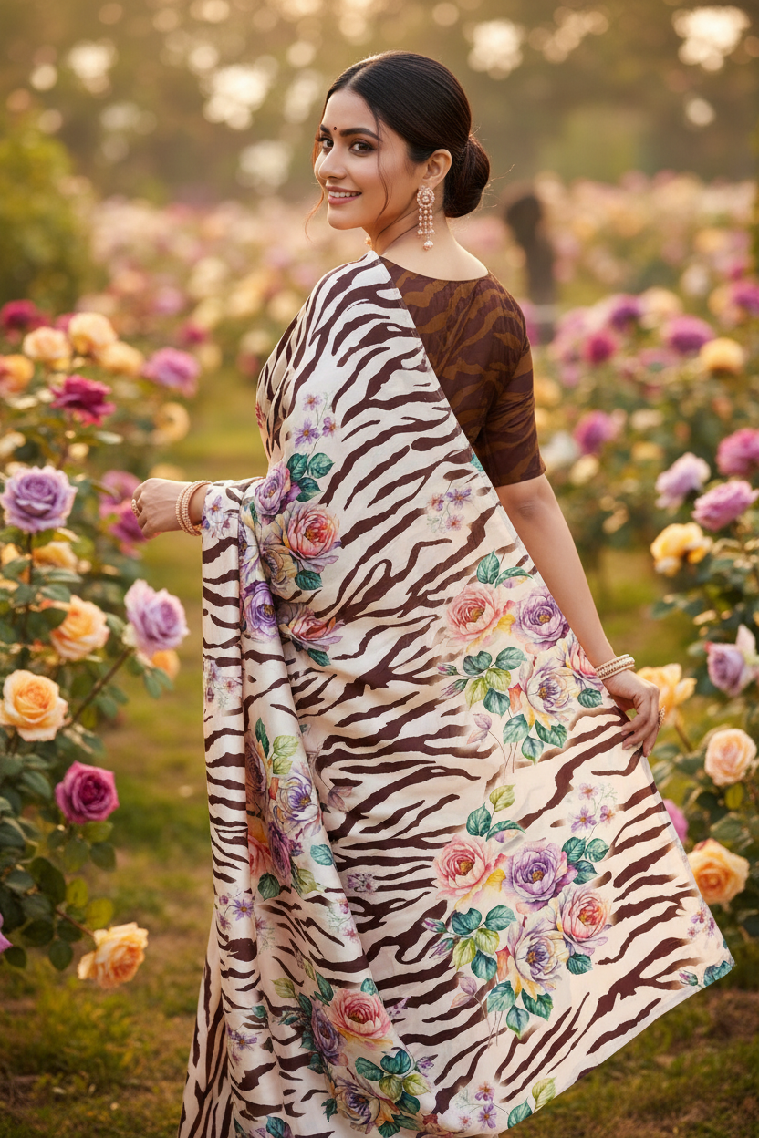 Zebra Floral Saree - Back