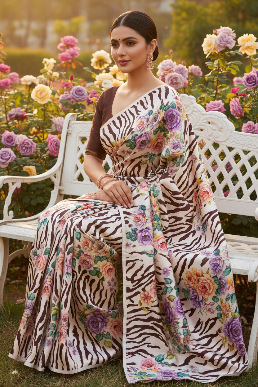 Zebra Floral Saree - Seated